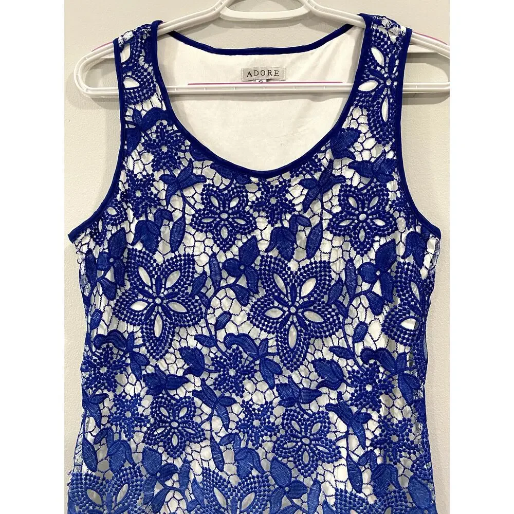 Adore Blue to white Ombre Lace Sleeveless Dress Size Small - Picture 4 of 11